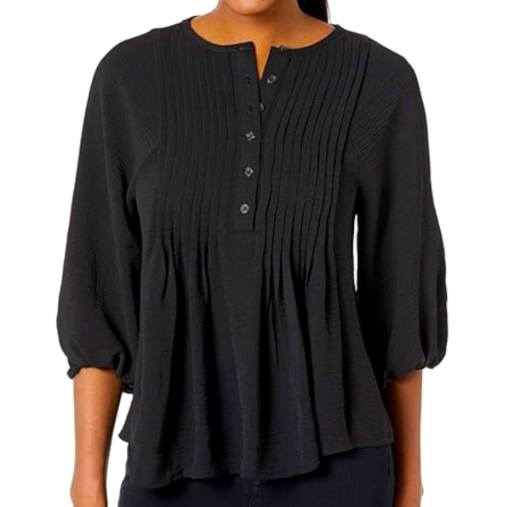 Peasant Black Blouse Half button down